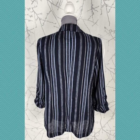 Ellen Tracy Navy Stripe 55% Linen Lightweight Unstructured Blazer - Picture 3 of 4